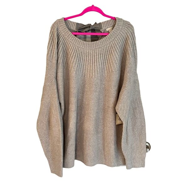 hinge Sweaters - Hinge Bow Back Texture Pullover Sweater Oversized Lagenlook Gray NEW XXL NEW